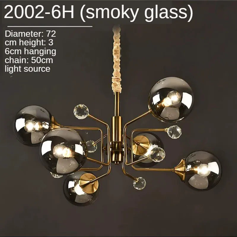 DecorBites™ Gold Glass Ball Chandelier LED Lighting for Living Room, Kitchen, Bedroom