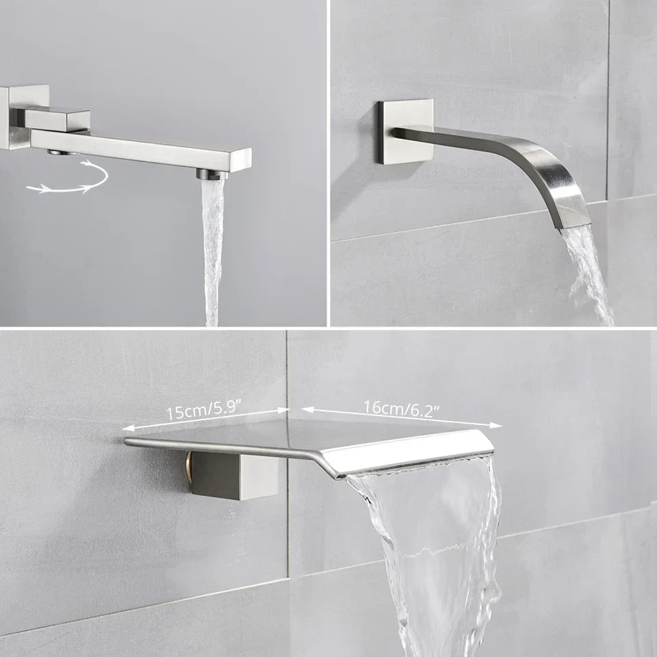 DecorBites™ Brushed Nickel Thermostatic Shower Faucet Set for Wall Mount Bathroom with Rainfall Shower Head