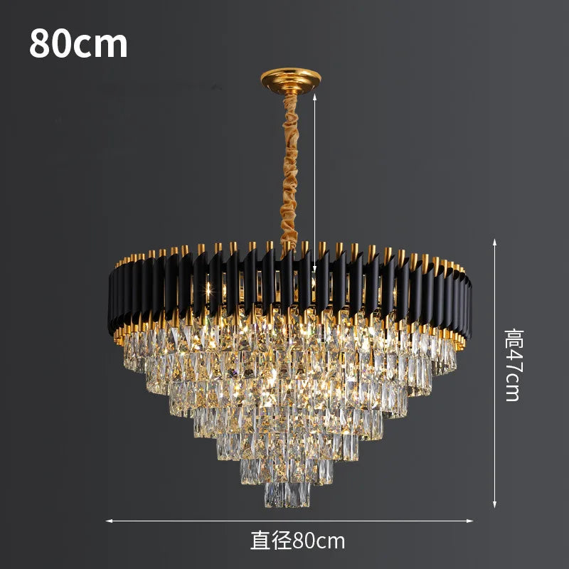 DecorBites™ Black Gold Metal LED Chandelier Living Room Dining Modern Lustre Crystal Hanging Lamp