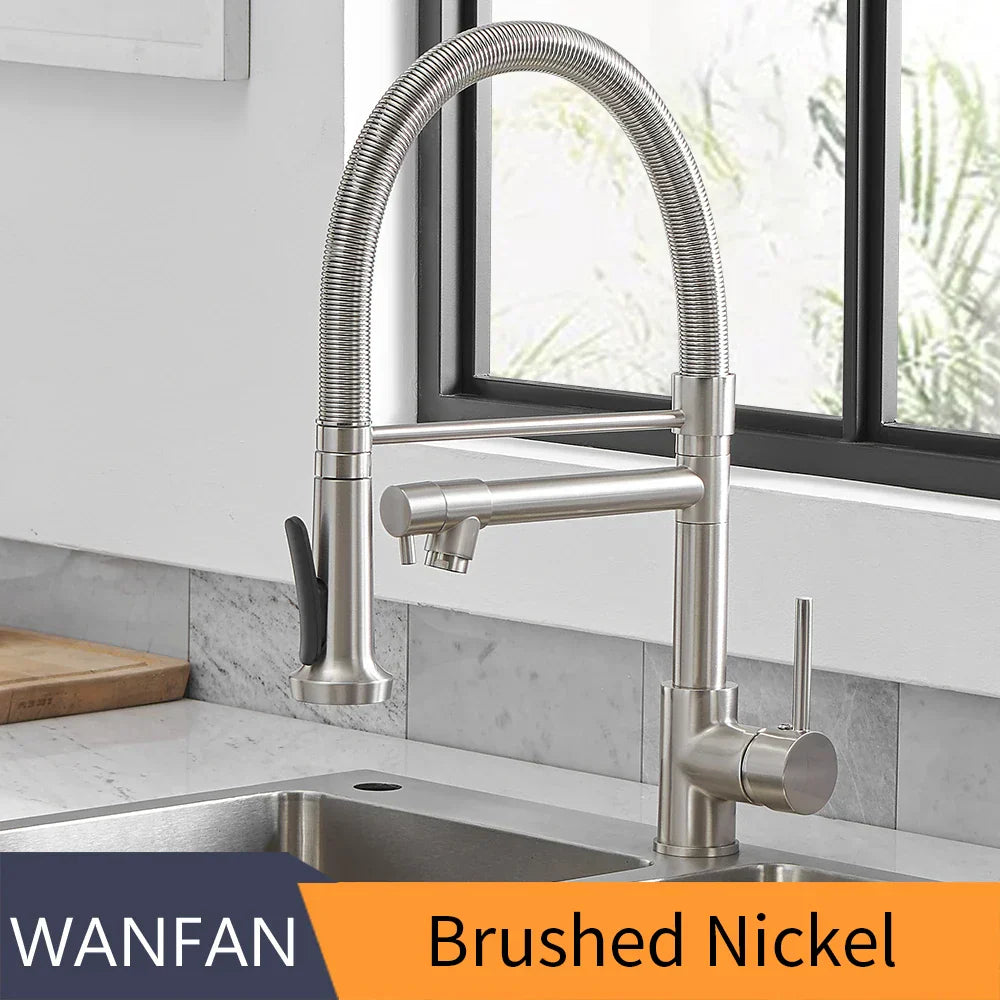 DecorBites™ Black Spring Kitchen Faucet with Sprayer and Brushed Nickel Finish