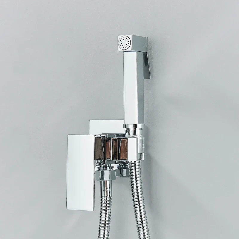 DecorBites™ Brass Bidet Faucet: Cold Hot Water Mixer, Square Shower Sprayer Head, Toilet Tap