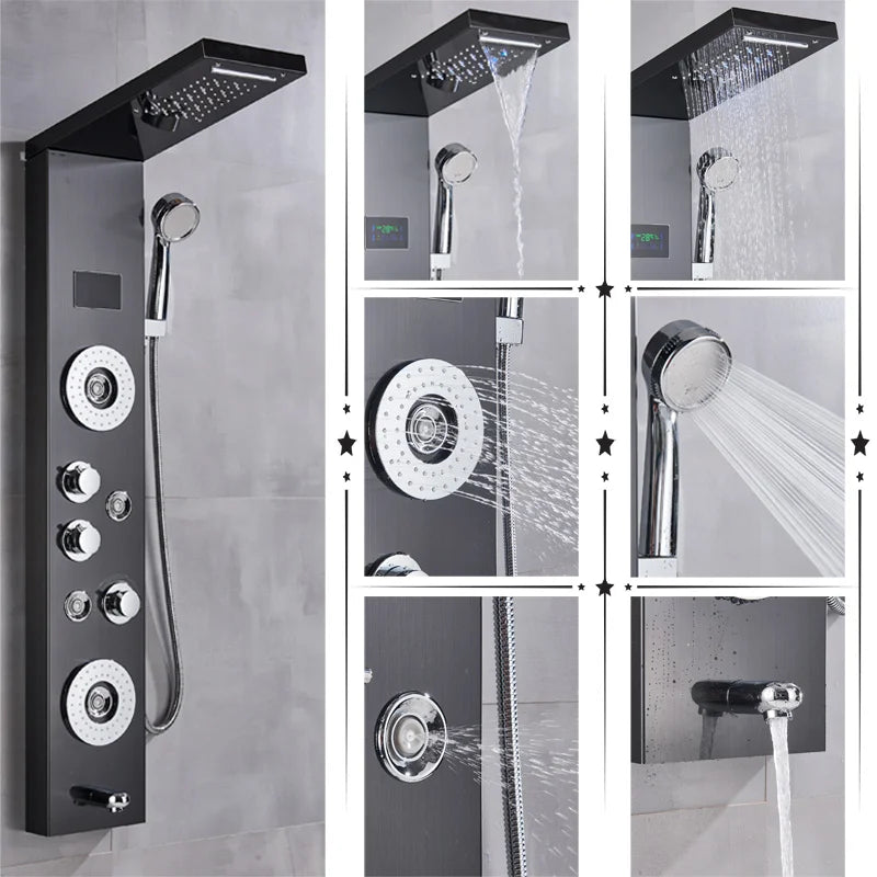 DecorBites™ LED Shower Panel Column Bathtub Mixer Tap with Temperature Screen Massage.