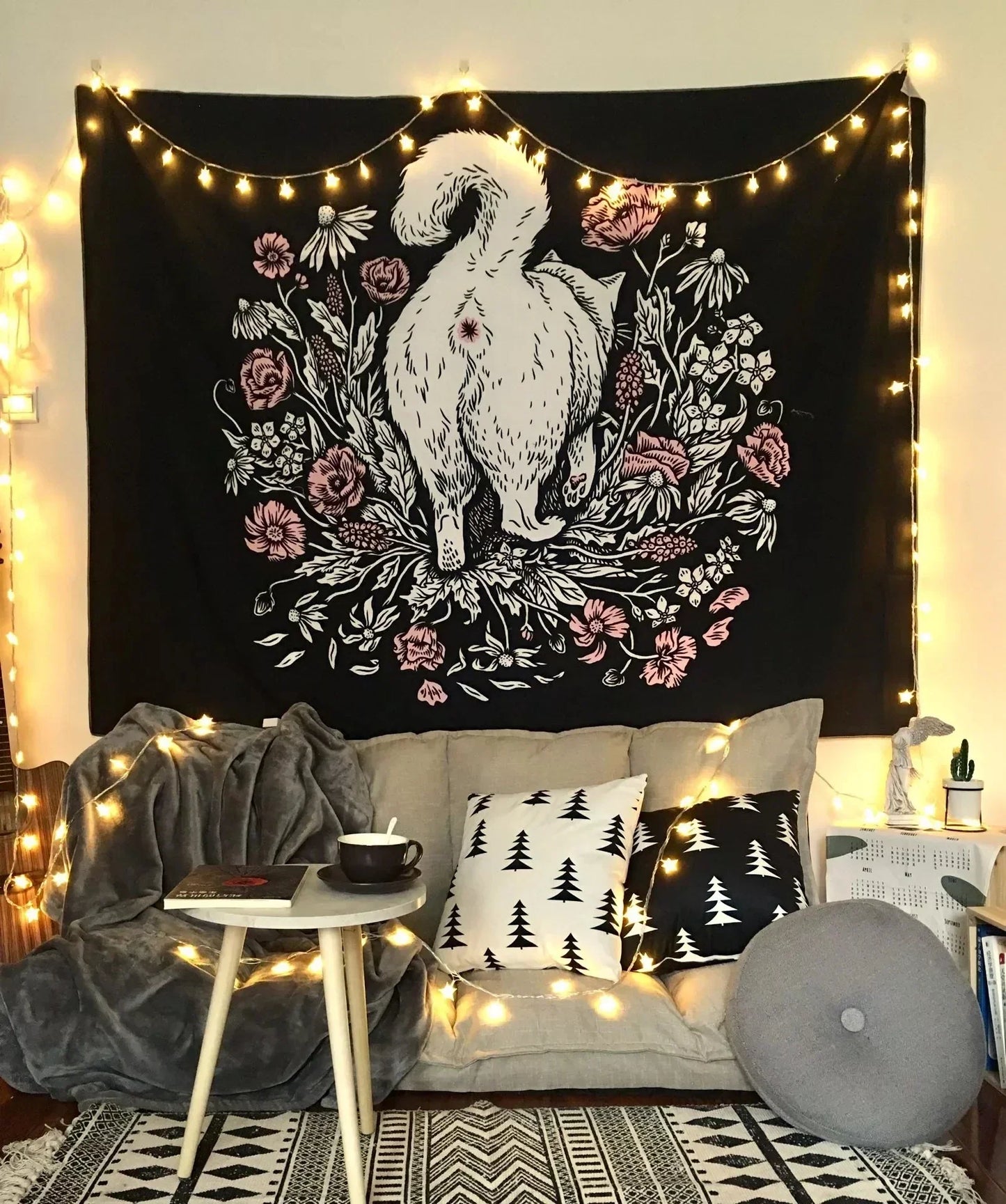 DecorBites™ Cat Witchcraft Black Rose Tapestry Wall Hanging Tapestries for Home Decor
