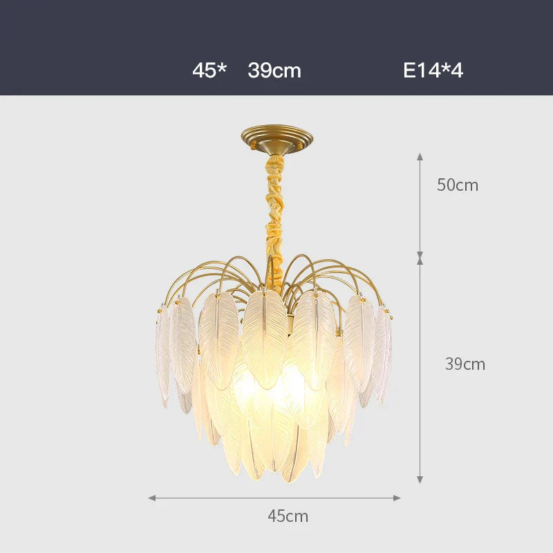DecorBites™ Art Deco White Glass Feather Chandelier with LED Lighting for Foyer & Bedroom