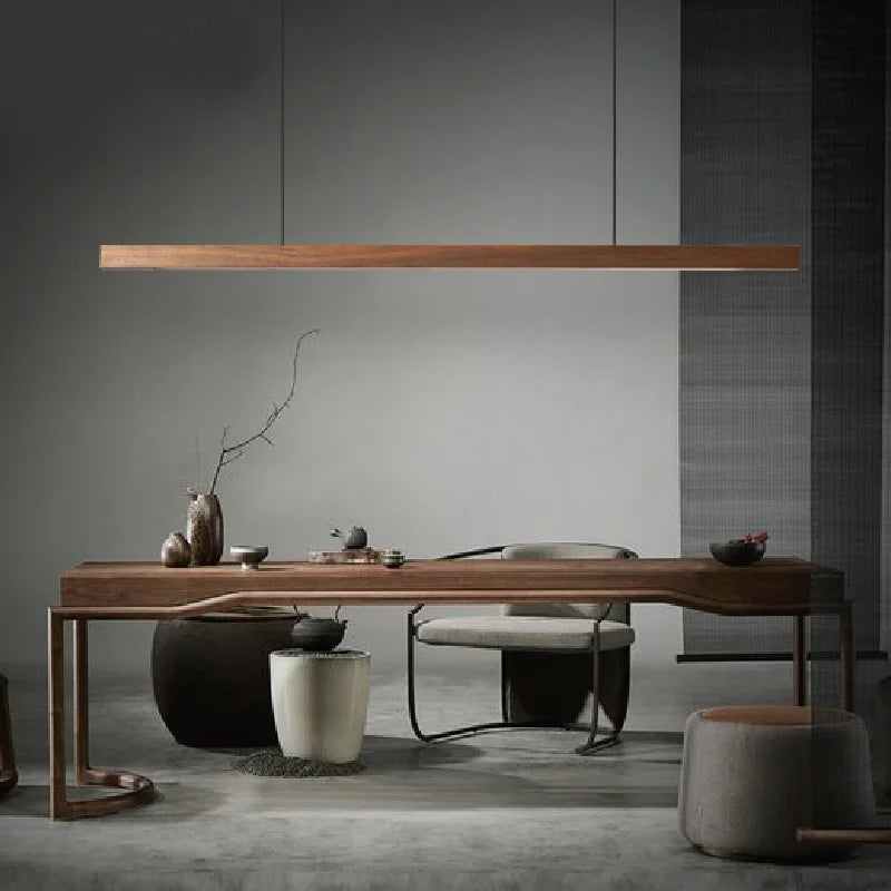 DecorBites™ Black Walnut Log Strip Pendant Light for Dining Room, Office, and Bar