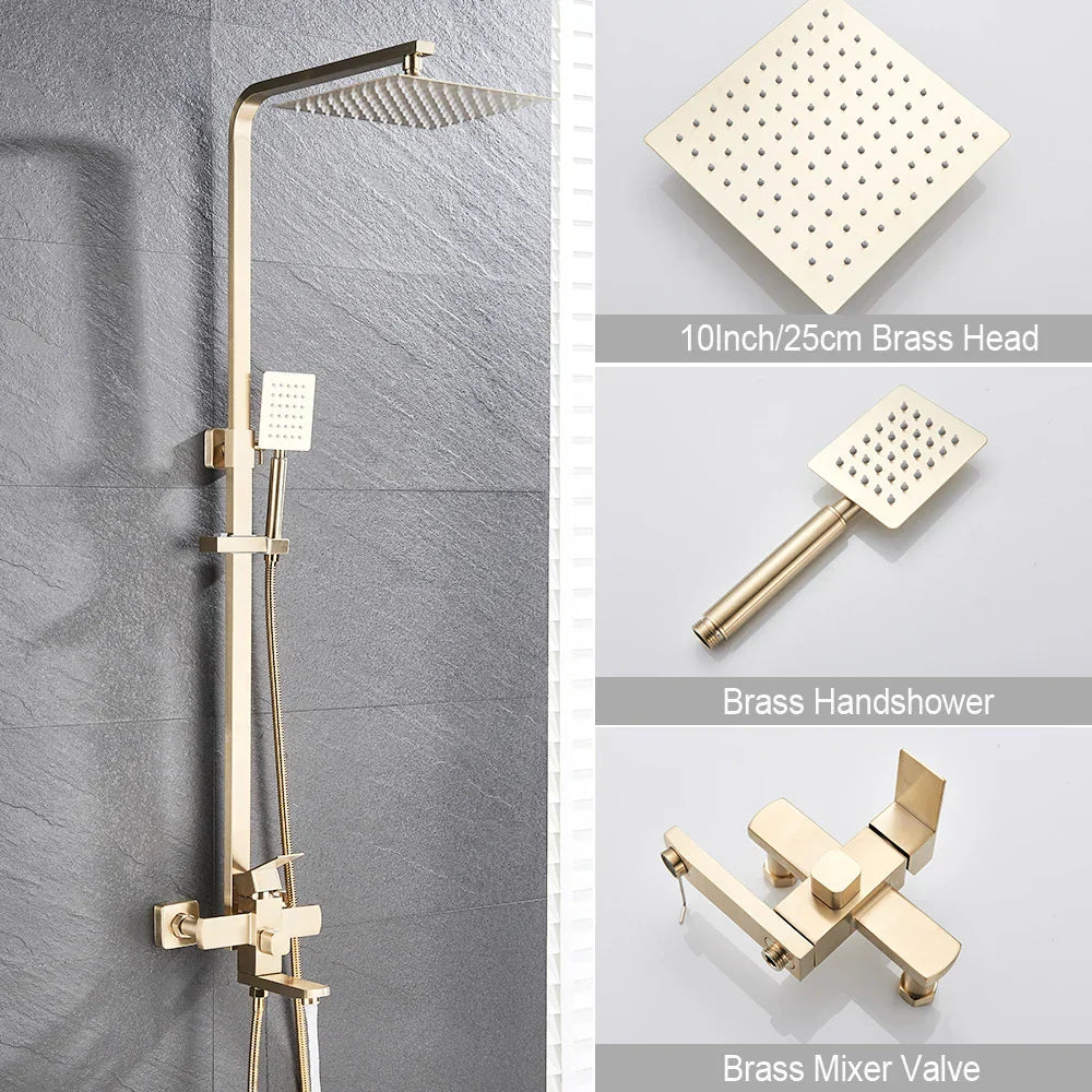 DecorBites™ Brushed Gold Shower Mixer with Rotating Tub Spout and 8" Rainfall Head