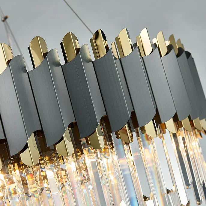 DecorBites™ Art Deco Golden Crystal Chandelier LED Hanging Lamp