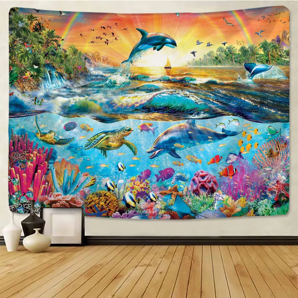DecorBites™ 3D Underwater World Mandala Yoga Mat Home Decoration Tapestry Hippie Sofa Blanket