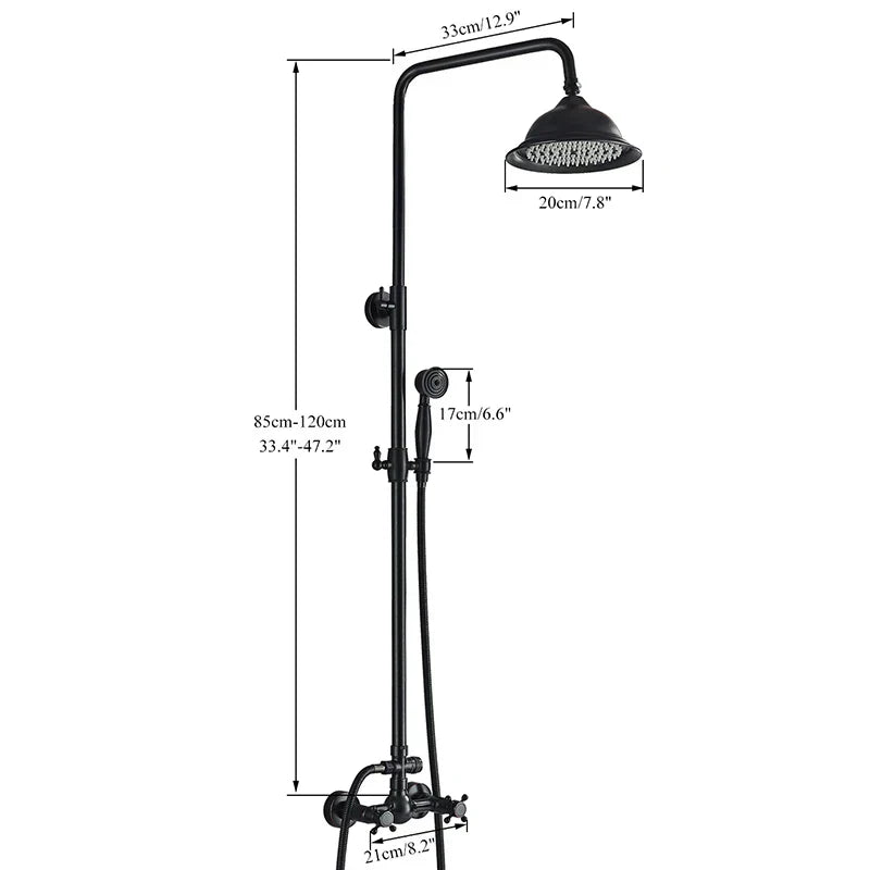 DecorBites™ Dual Handle Black Shower Set Faucet with Rainfall Shower Mixer Tap