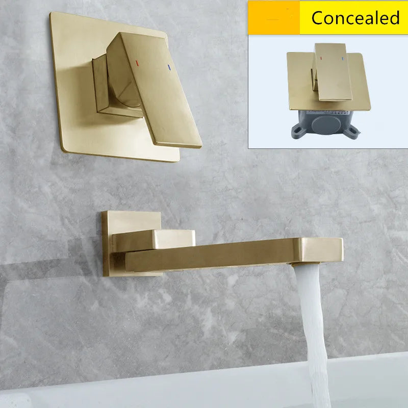 DecorBites™ Brushed Gold In-Wall Basin Faucet Set, Hot Cold Bathroom Sink Mixer Tap
