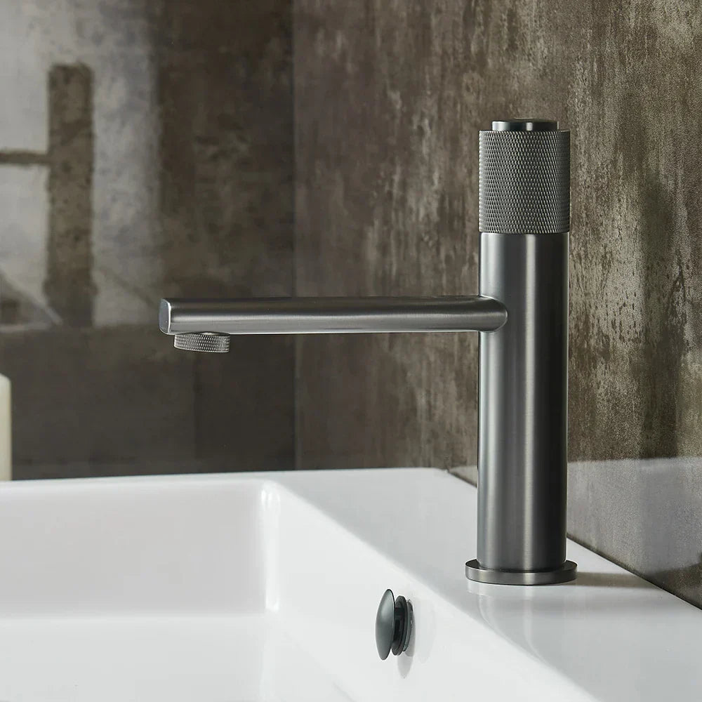 DecorBites™ Gold Single Handle Bathroom Faucet Hot Cold Water Mixer Deck Mounted