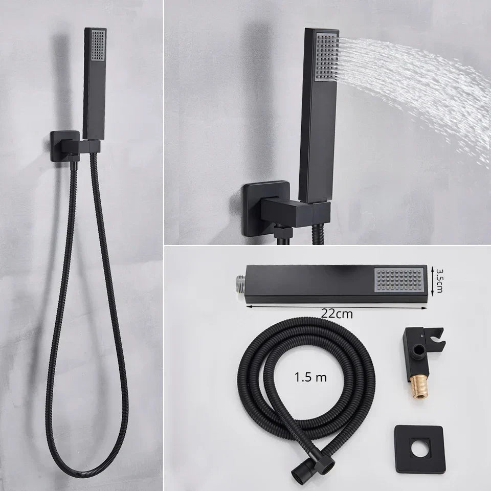DecorBites™ Black Shower Faucet Set with Rainfall Head and Hand Sprayer