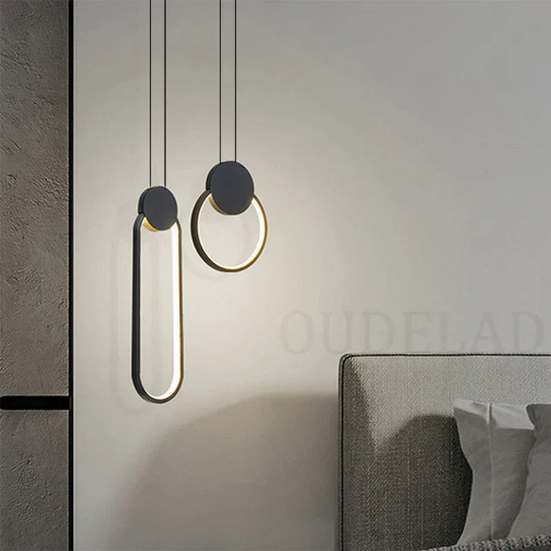 DecorBites™ Black Ring Pendant Lamp: Minimalist Nordic Design, Dimmable LED, Long Wire