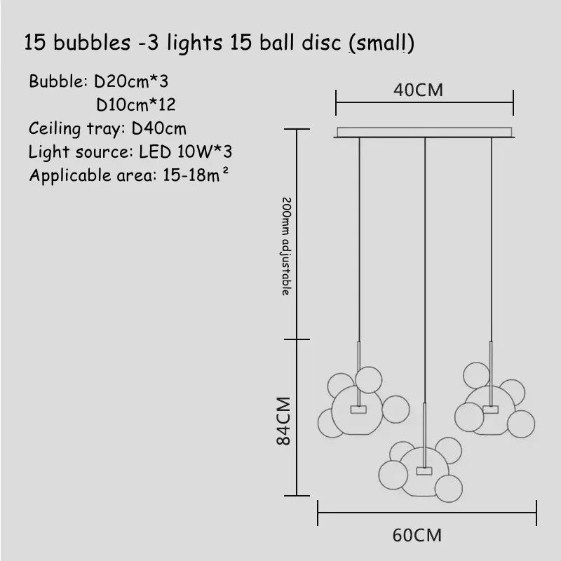 DecorBites™ Bubble Glass LED Chandelier for Kids Room Kitchen Office Restaurant