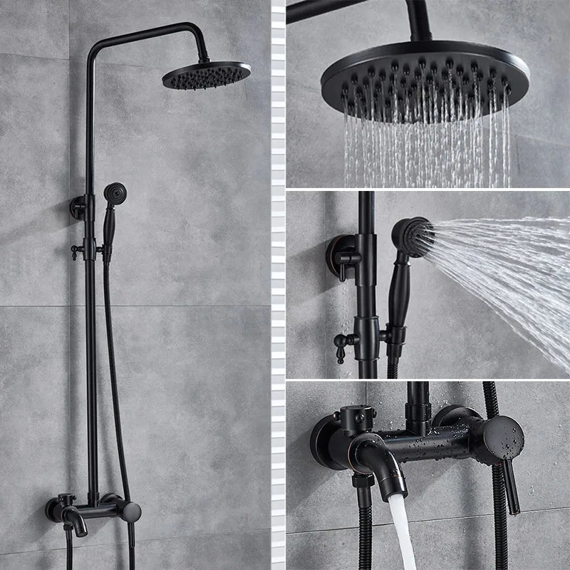 DecorBites™ Black Bronze Bathroom Shower Set with 8" Rainfall Head - Wall Mounted