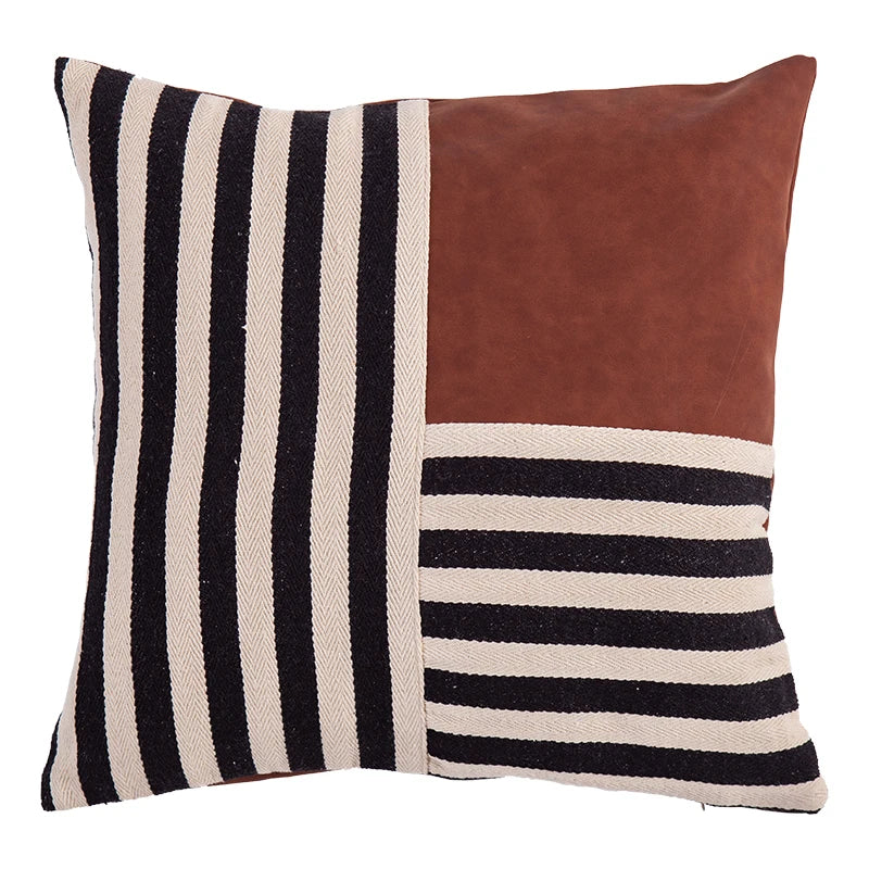 DecorBites™ Black Stripe Faux Leather Pillow Cover 45x45cm for Home Decor
