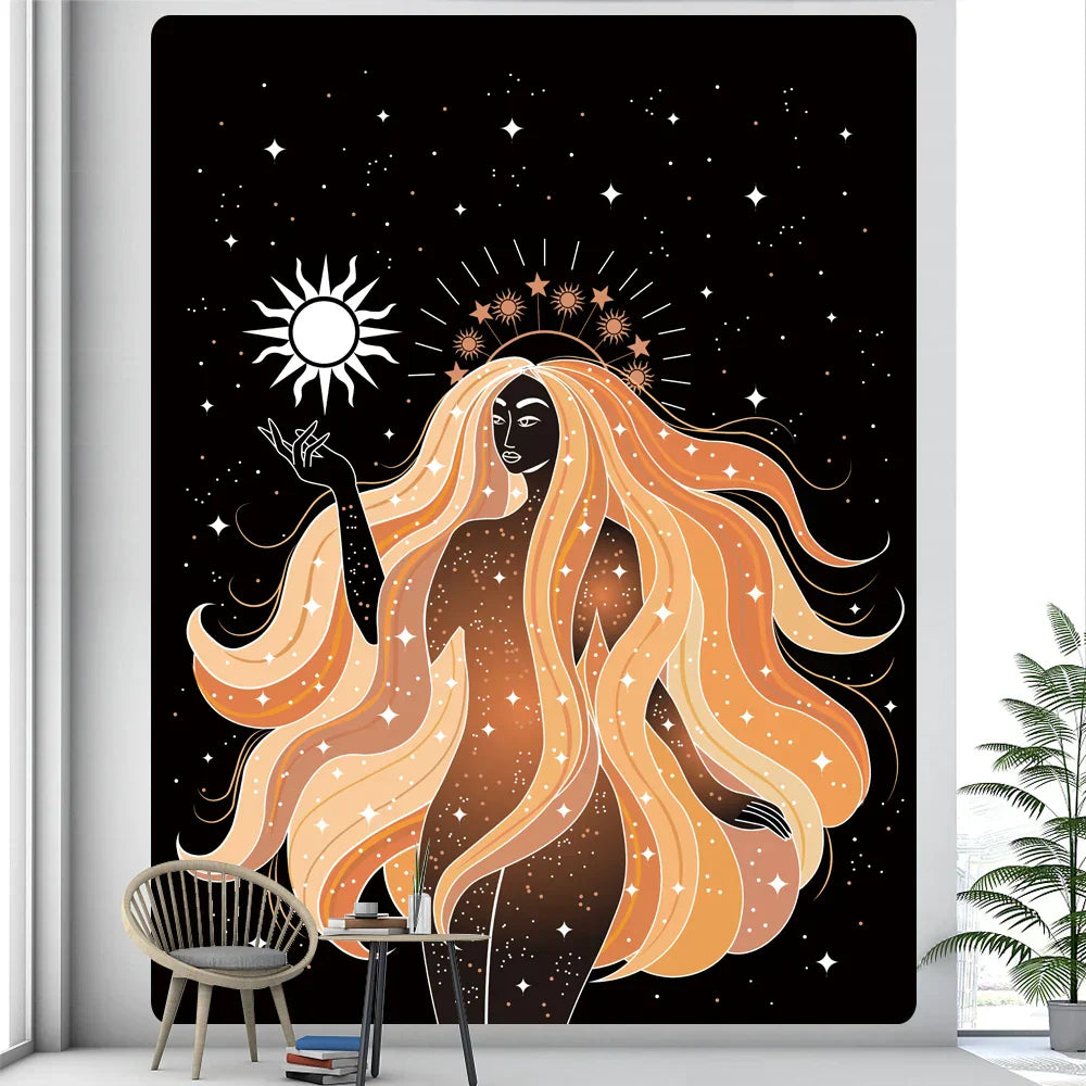 DecorBites™ Boho Girl Tapestry: Hippie Yoga Mat, Sofa Blanket, Home Decor Art