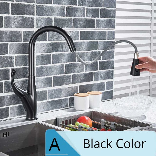 DecorBites™ Brushed Nickel Kitchen Faucet Pull Out Single Handle Mixer Tap