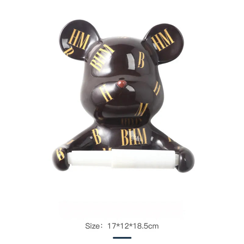 DecorBites™ Bear Resin Paper Towel Holder: Nordic Animal Hanging Tissue Box Rack for Modern Wall Decor