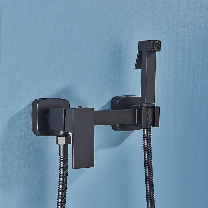 DecorBites™ Brass Bidet Faucet: Cold Hot Water Mixer, Square Shower Sprayer Head, Toilet Tap