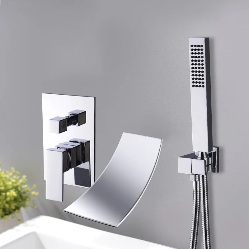DecorBites™ Dual Handle Bathtub Faucet Set with Hand Sprayer and Wall Mount Spout