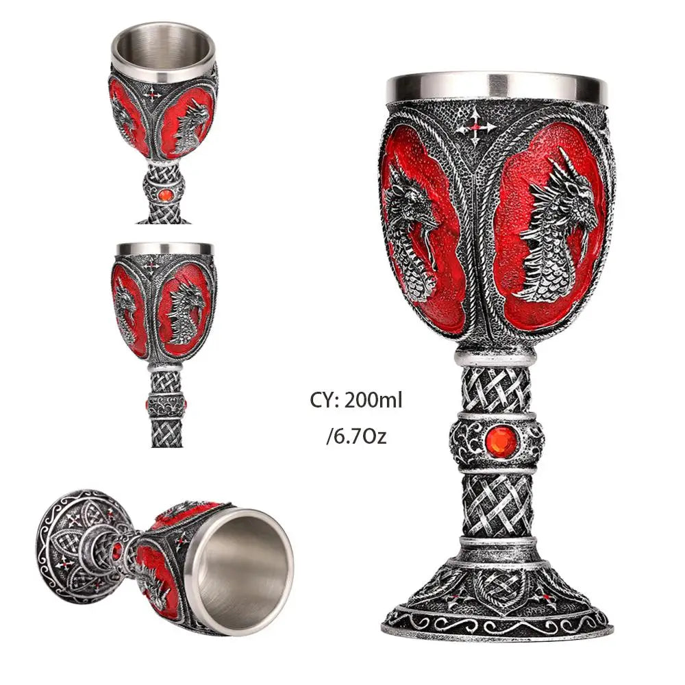 DecorBites™ Dragon King Goblet 200ml: Retro Stainless Steel Wine Glass Gothic Whiskey Cup