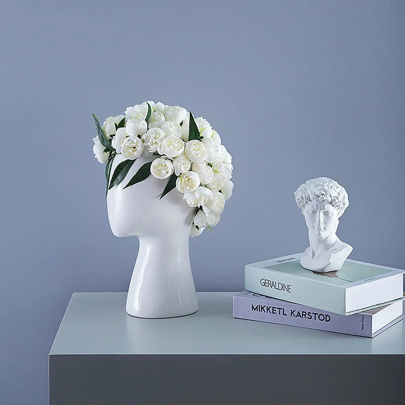 DecorBites™ Human Head Ceramic Vase for Nordic Style Flower Arrangement