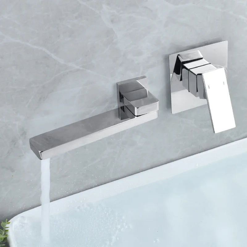 DecorBites™ Brushed Gold In-Wall Basin Faucet Set, Hot Cold Bathroom Sink Mixer Tap