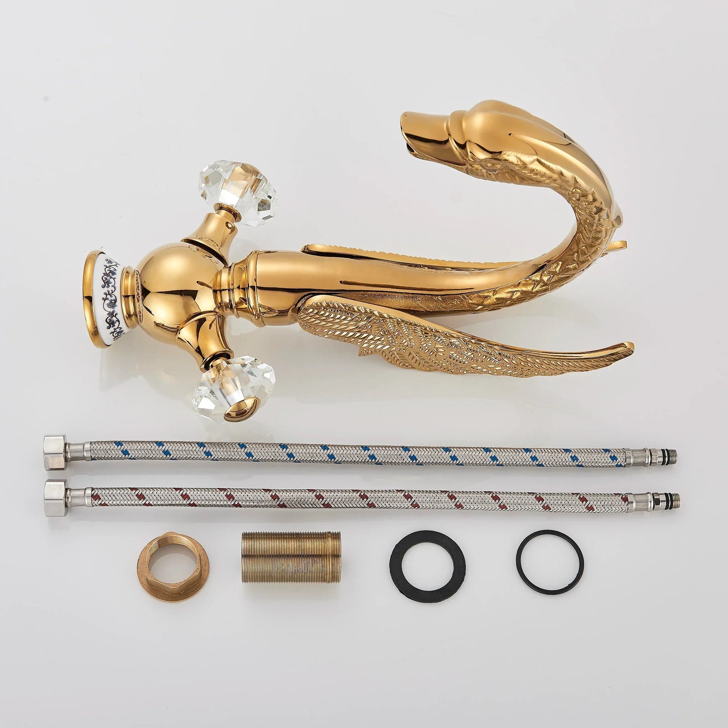 DecorBites™ Golden Swan Crystal Handle Basin Faucet - Deck Mount Luxury Bathroom Mixer