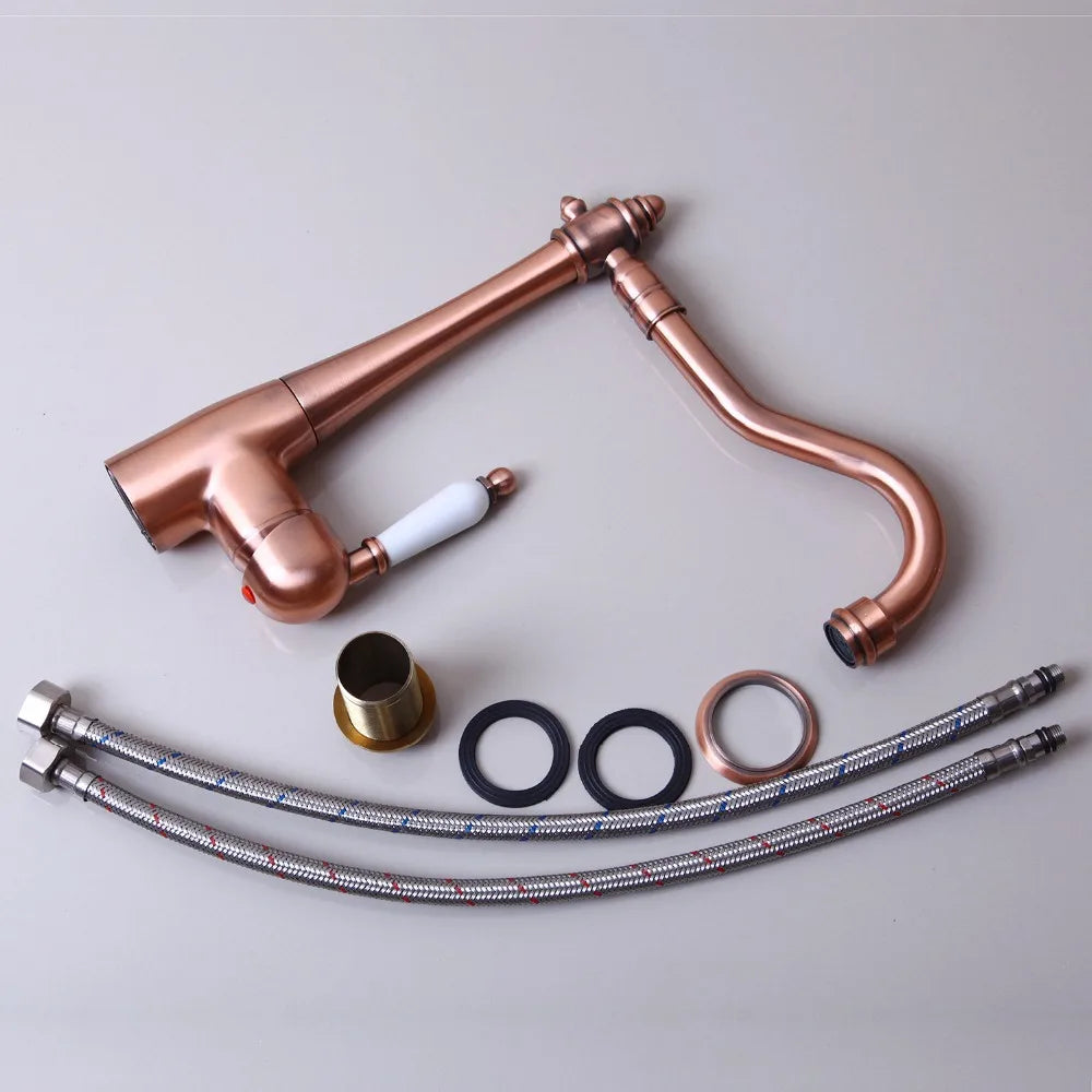 DecorBites™ Antique Copper Kitchen Basin Mixer Tap with Ceramic Handle