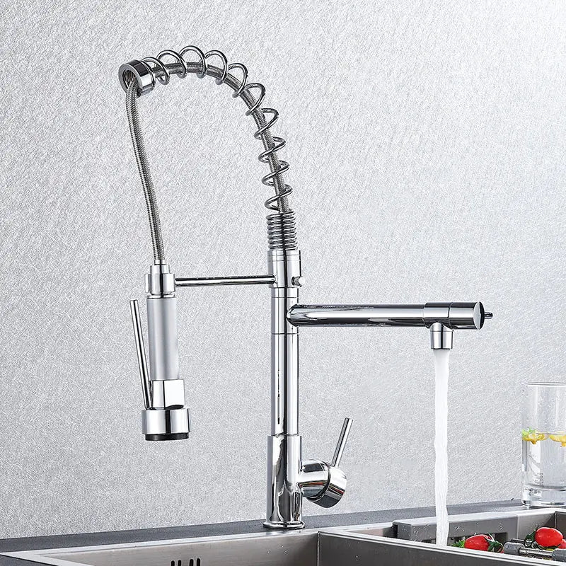 DecorBites™ Brass Kitchen Faucet Spring Swivel Spout Hot Cold Water Mixer Taps