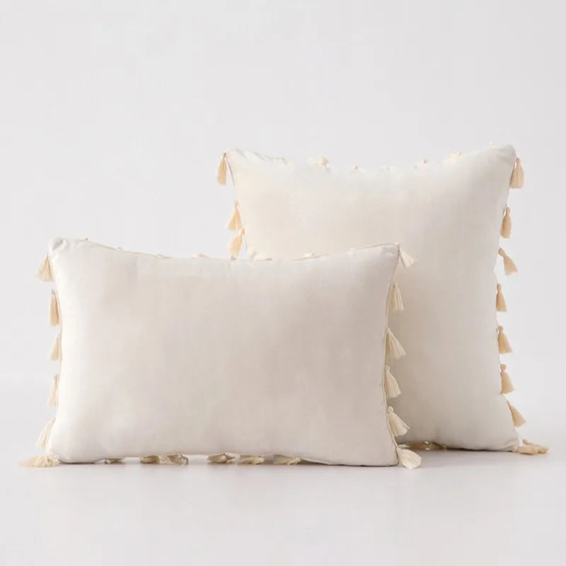 DecorBites™ Black Velvet Tassel Fringe Throw Pillow Cover for Bed Sofa Couch
