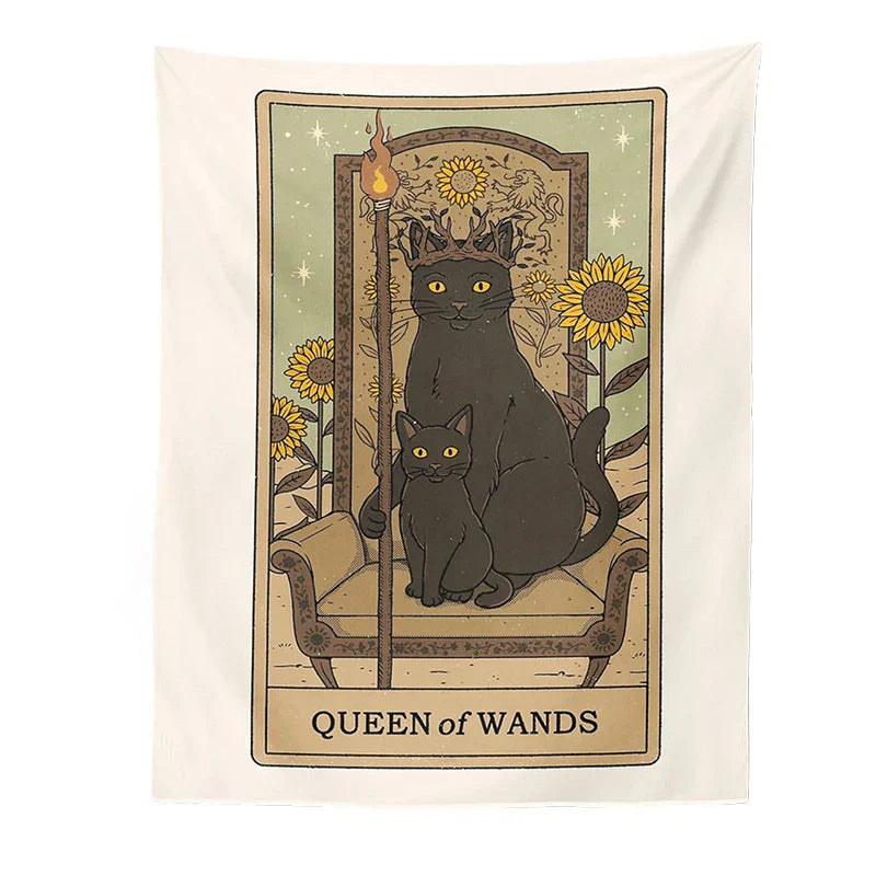 DecorBites™ Cat Divination Tarot Card Tapestry Moon Phase Wall Hanging Décor