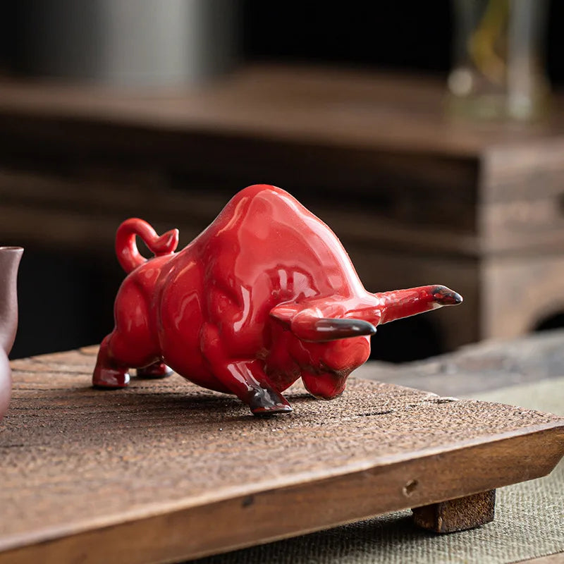 DecorBites™ Bull Figurines: Porcelain Animal Statue for Home Office Decor