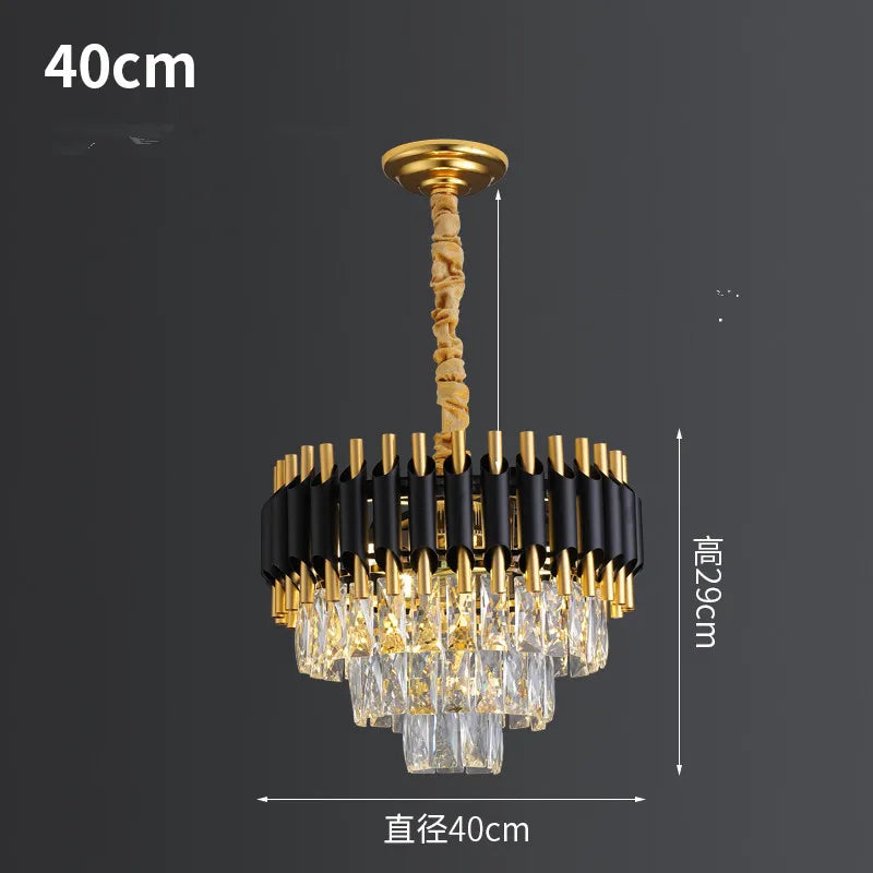 DecorBites™ Black Gold Metal LED Chandelier Living Room Dining Modern Lustre Crystal Hanging Lamp