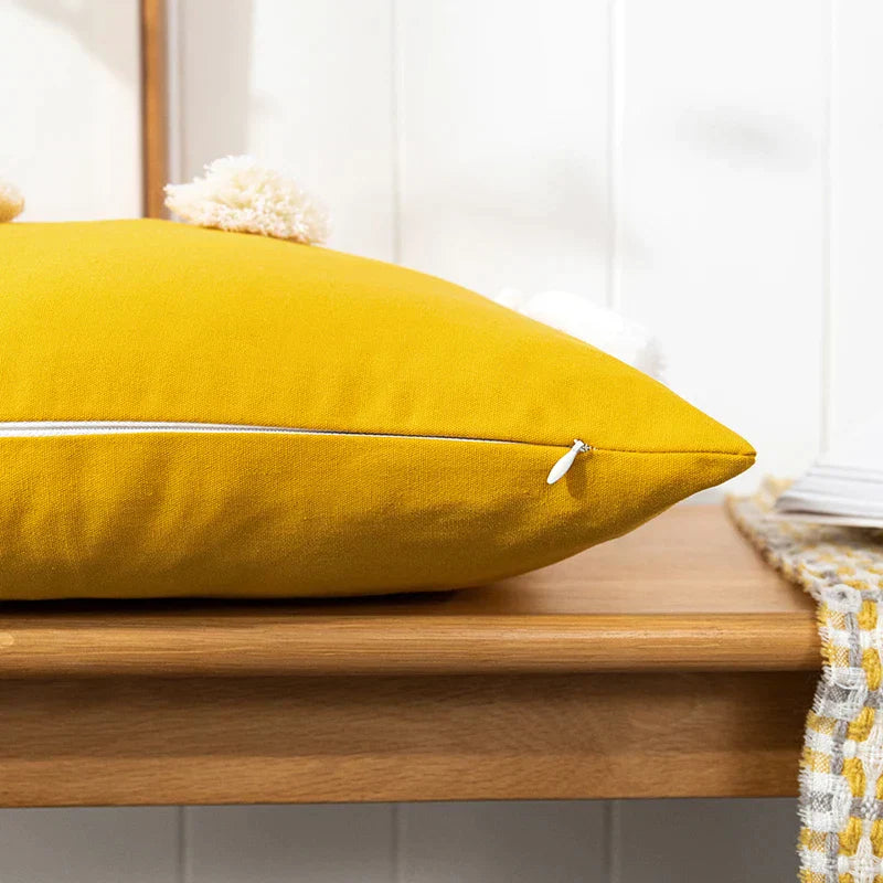 DecorBites™ Boho Gold Embroidered Cotton Pillow Cover, 45x45/30x50cm