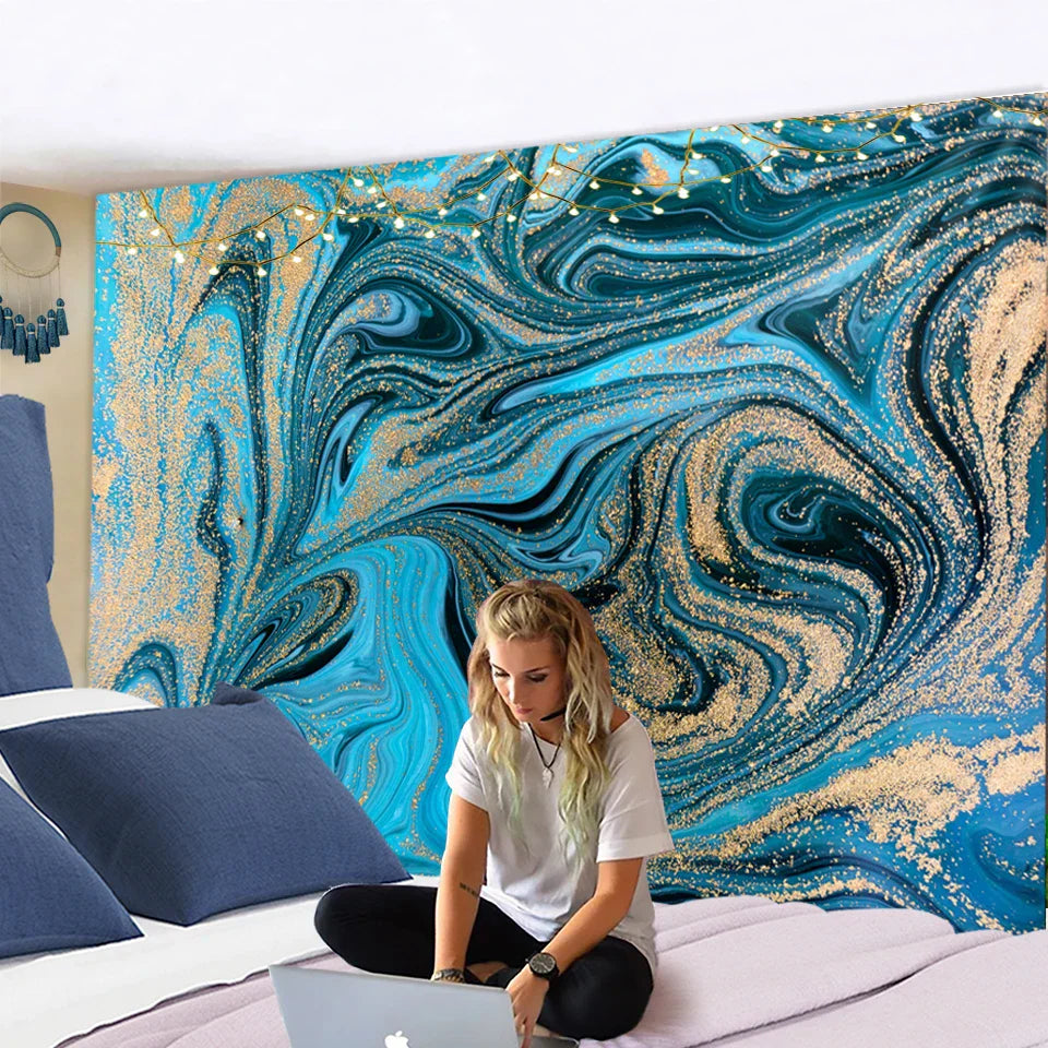 DecorBites™ Blue Gouache Line Tapestry Wall Hanging for Boho Room Decor
