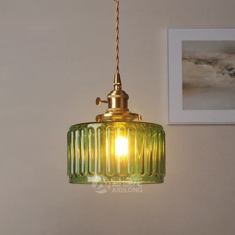 DecorBites™ Green Glass Pendant Light Switch Bar Bedroom Copper Hanging Lamp