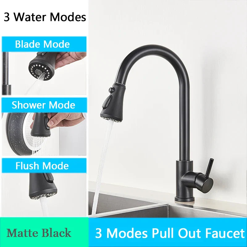DecorBites™ Black SUS304 Pull Out Kitchen Faucet Tap Single Handle Sink Mixer Spout