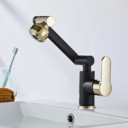 DecorBites™ Gold and Black Bathroom Faucet with Hot Cold Water Mixer - Deck Mounted