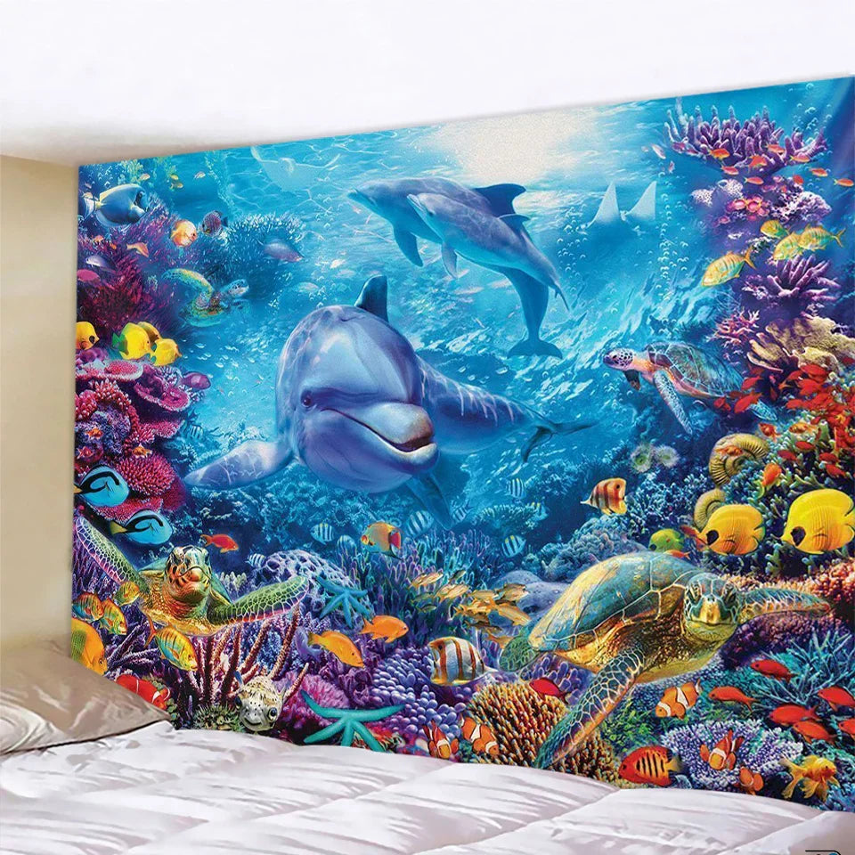 DecorBites™ 3D Underwater World Mandala Yoga Mat Home Decoration Tapestry Hippie Sofa Blanket