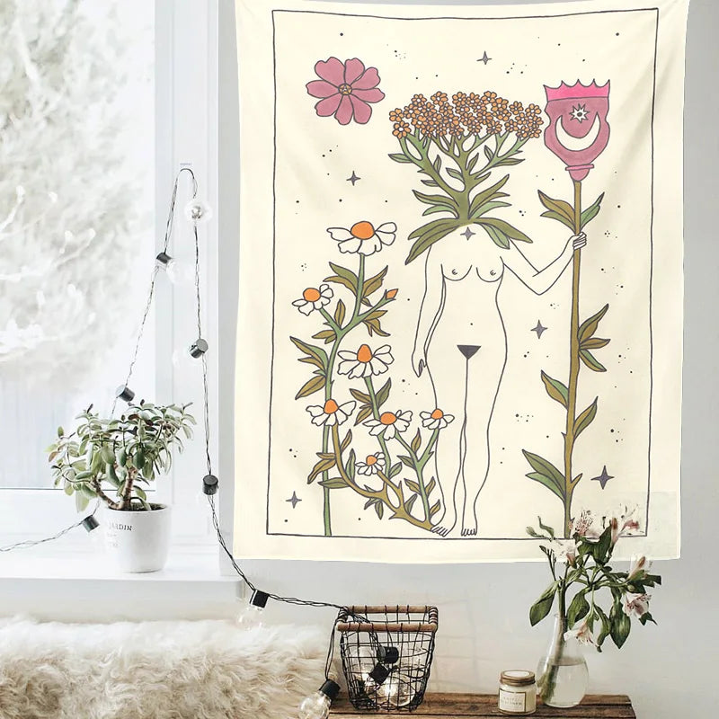 DecorBites™ Astrology Tarot Card Tapestry Sun Moon Goddess Wall Hanging Décor