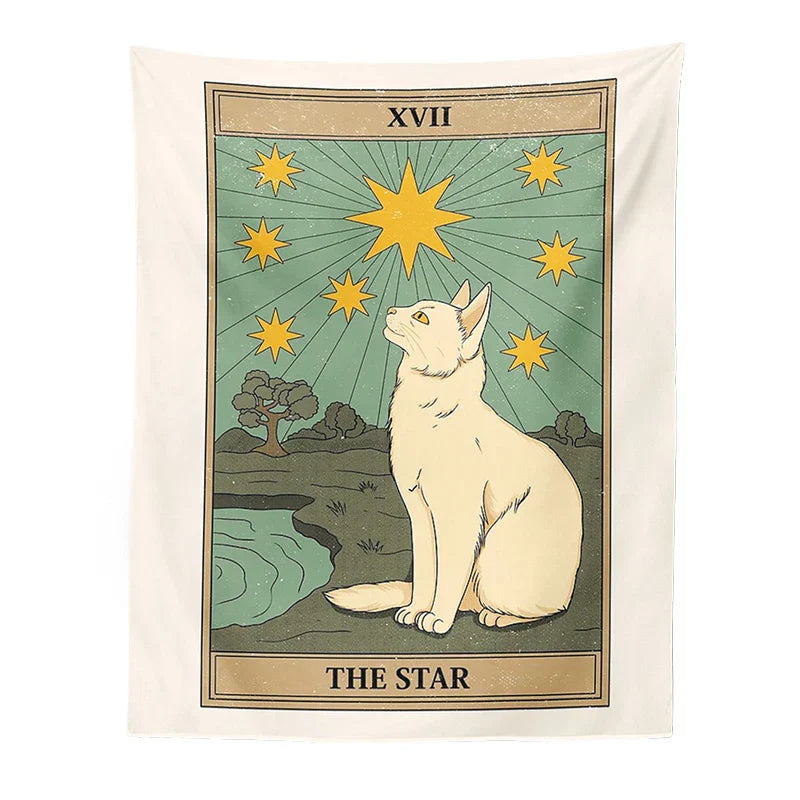 DecorBites™ Cat Divination Tarot Card Tapestry Moon Phase Wall Hanging Décor
