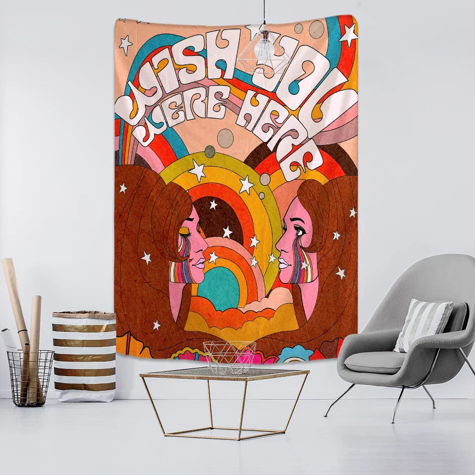 DecorBites™ Cat Paws Tapestry: Bohemian Witchcraft Tarot Card Psychedelic Hippie Girl Dorm Decor