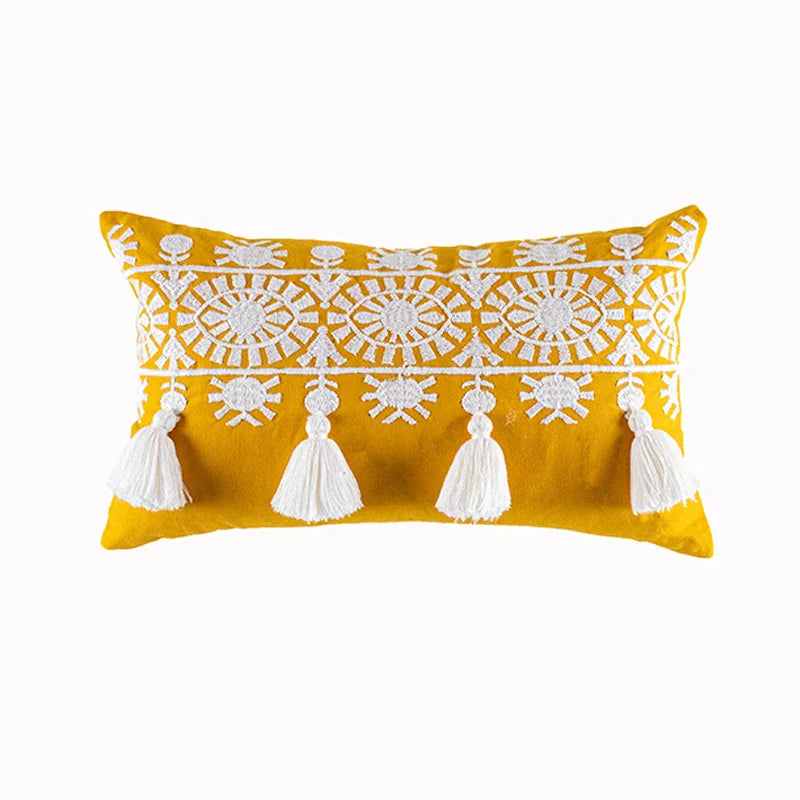 DecorBites™ Boho Gold Embroidered Cotton Pillow Cover, 45x45/30x50cm