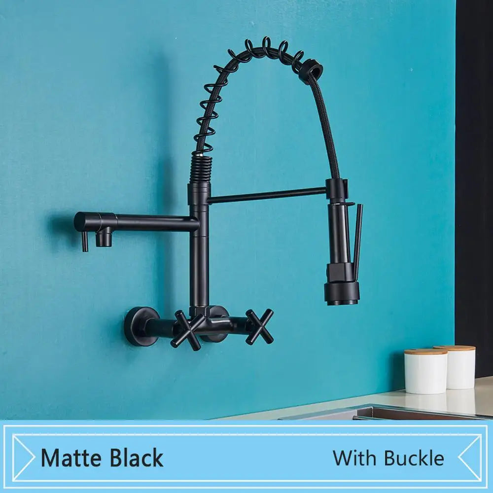 DecorBites™ Black Wall-Mounted Kitchen Faucet with Swivel Spout and Dual Handles