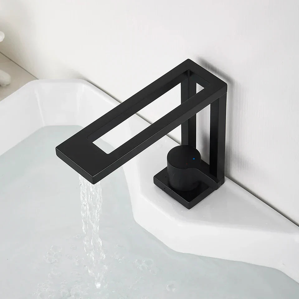 DecorBites™ Black Basin Faucet: Brass Bathroom Mixer for Vessel Sink, Cold Hot Water