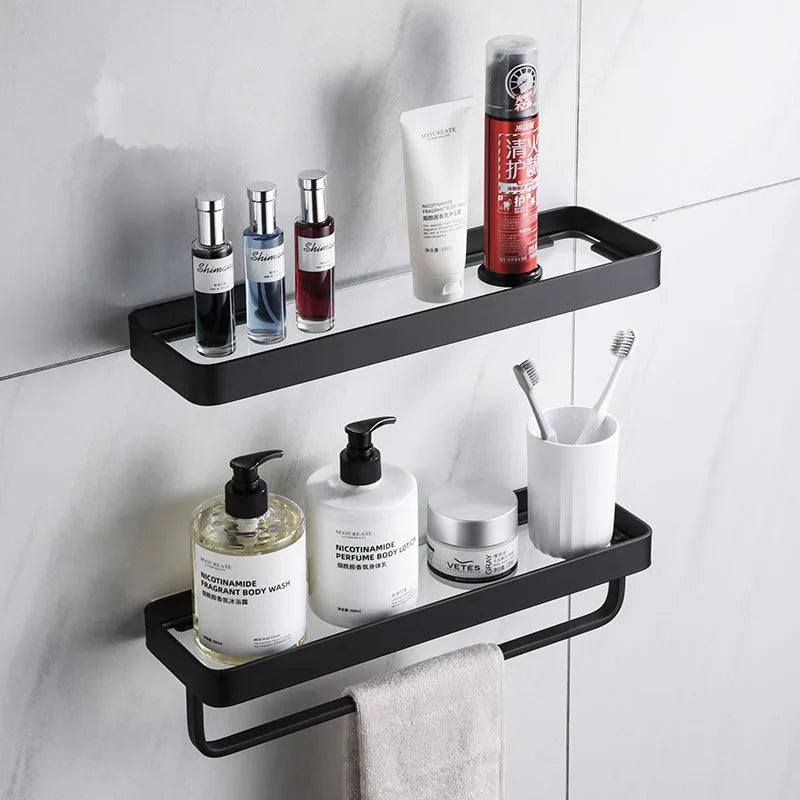 DecorBites™ Glass Corner Shelf with Bar for Bath and Kitchen Storage