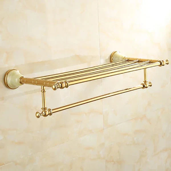 DecorBites™ Gold Bathroom Accessories Set: Shelf, Towel Rack, Holder, Brush Holder, Bath Hardware