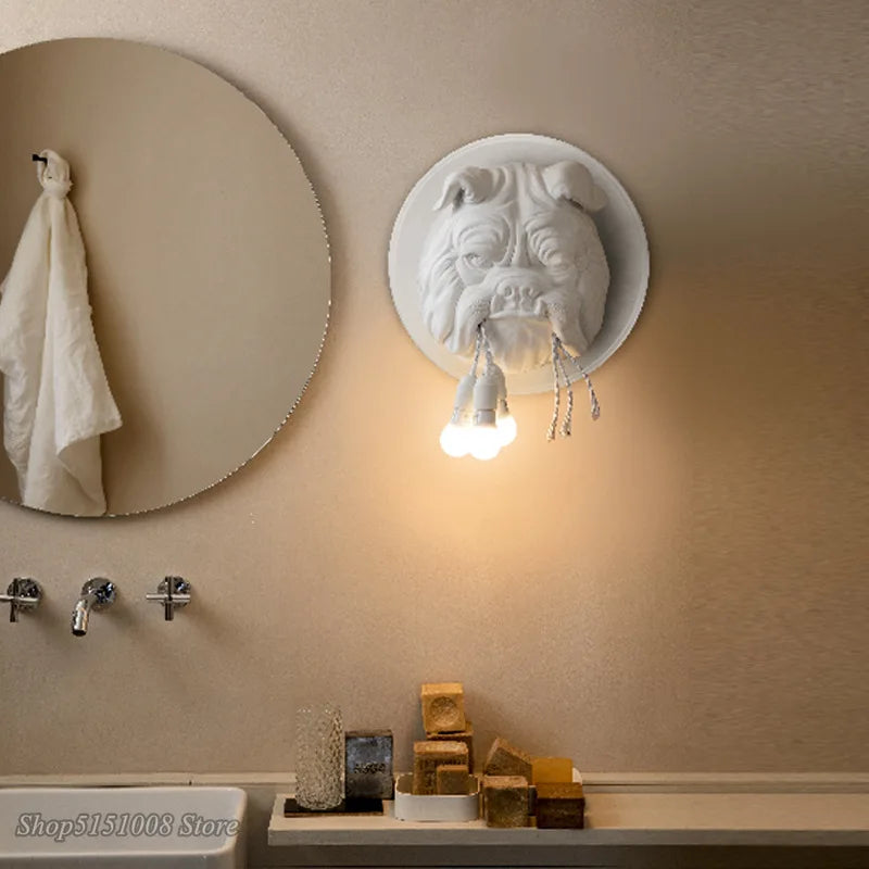 DecorBites™ Bulldog Resin Wall Lamp: Nordic Animal LED Wall Sconce for Living Room, Bedroom, Study